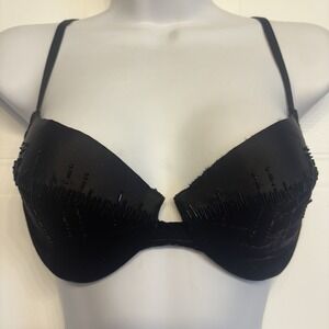 Victoria's Secret Bra Women 34C Black Silk Velvet Beaded Underwire Lined Vintage